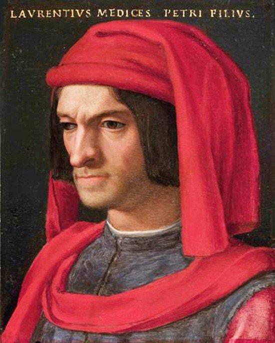 Lourenço de Médici, senhor de Florença e importante mecenas do Renascimento. Retrato de Agnolo Bronzino, Galleria degli Uffizi.