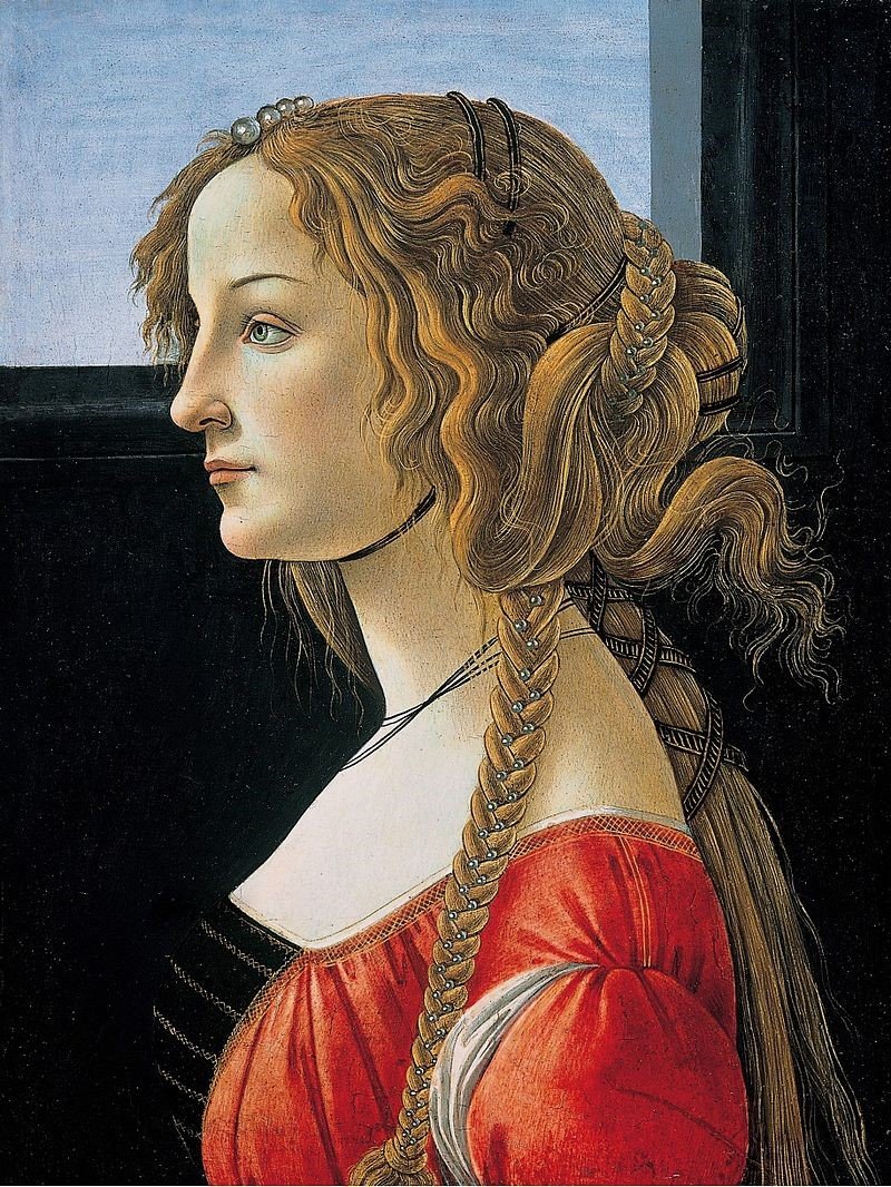 Simonetta Vespucci em retrato feito por Sandro Botticelli, hoje em Berlim (Gemäldegalerie). 