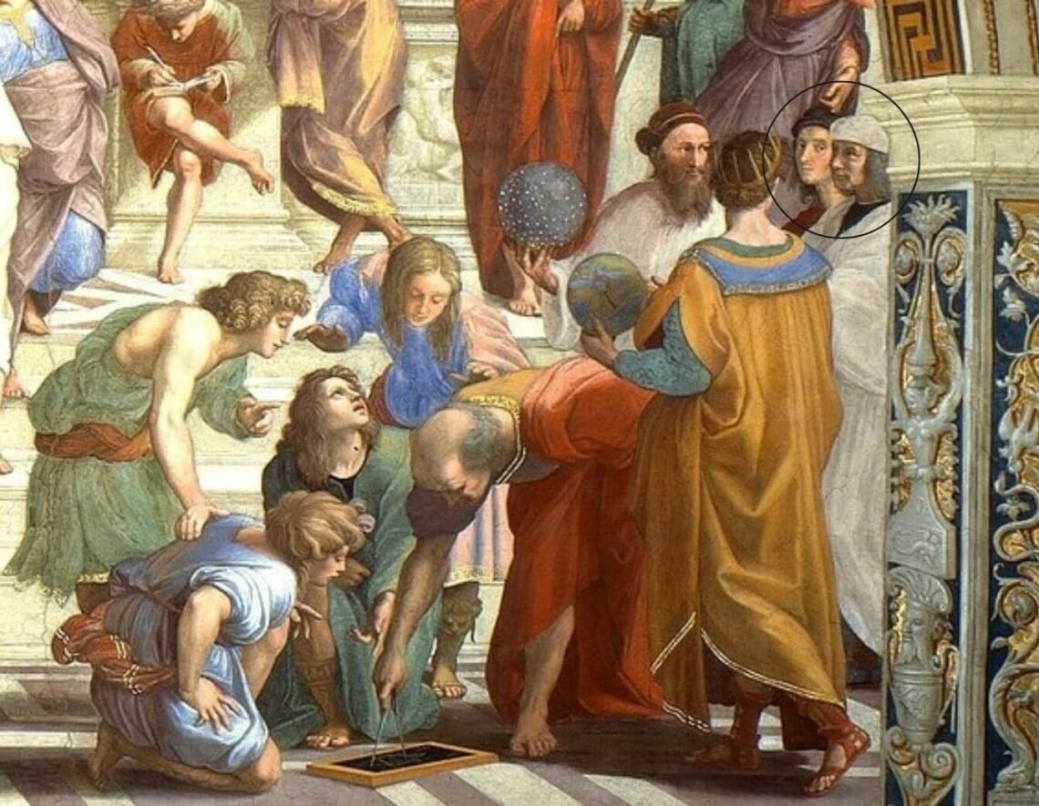 Detalhes da obra A escola de Atenas de Raffaello Sanzio.
