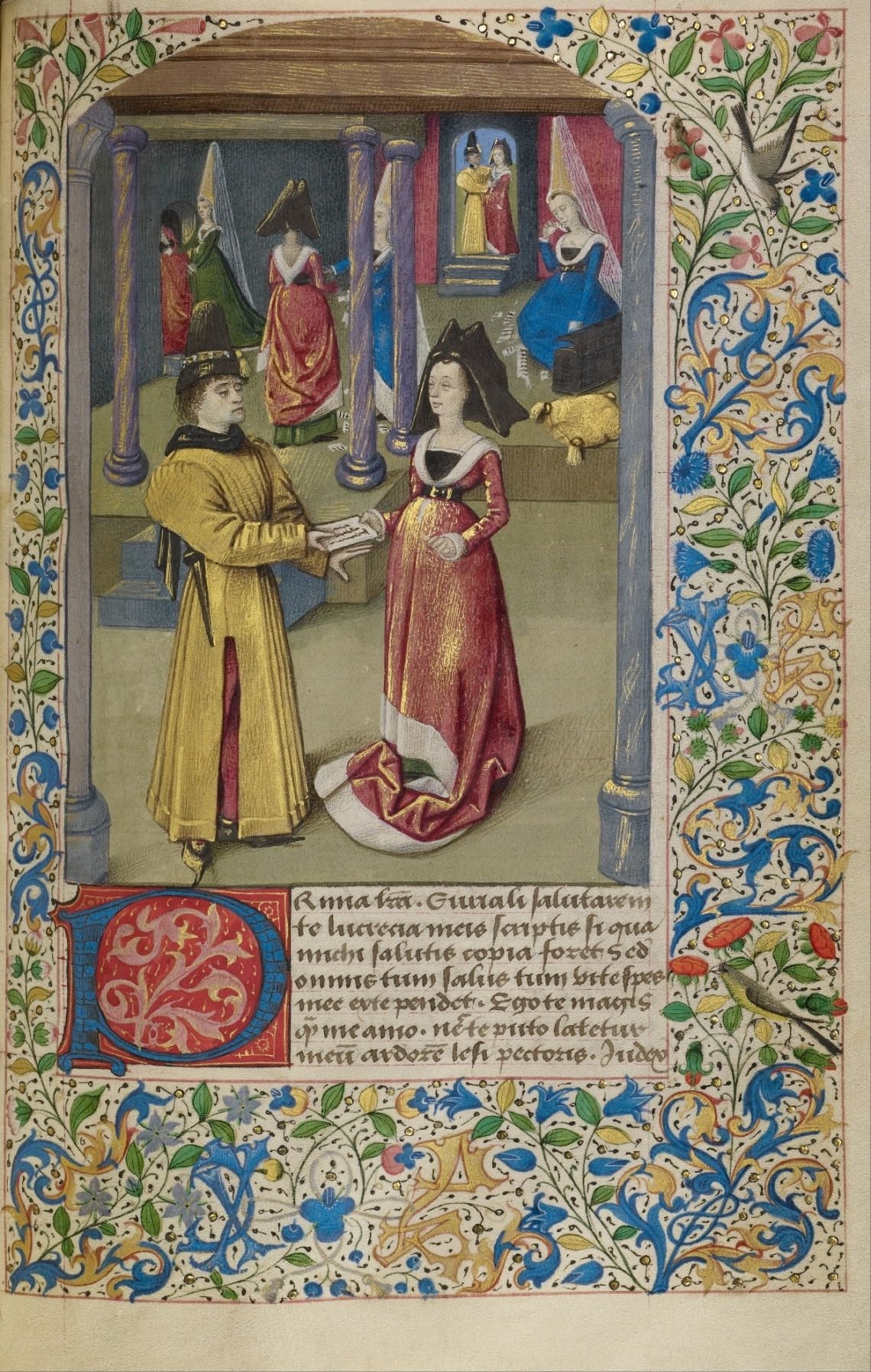 Miniatura decorativa de um manuscrito do livro “História de dois amantes” além de diplomata e papa.