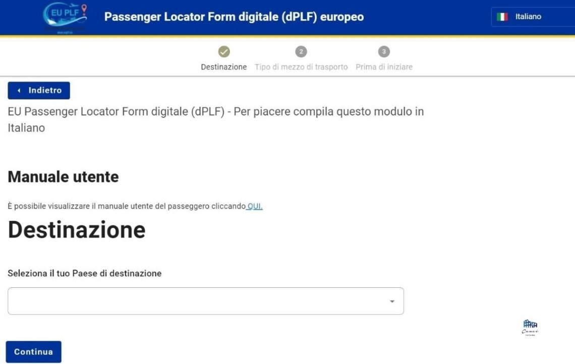 Passenger Locator Form (dPLF) - Itália