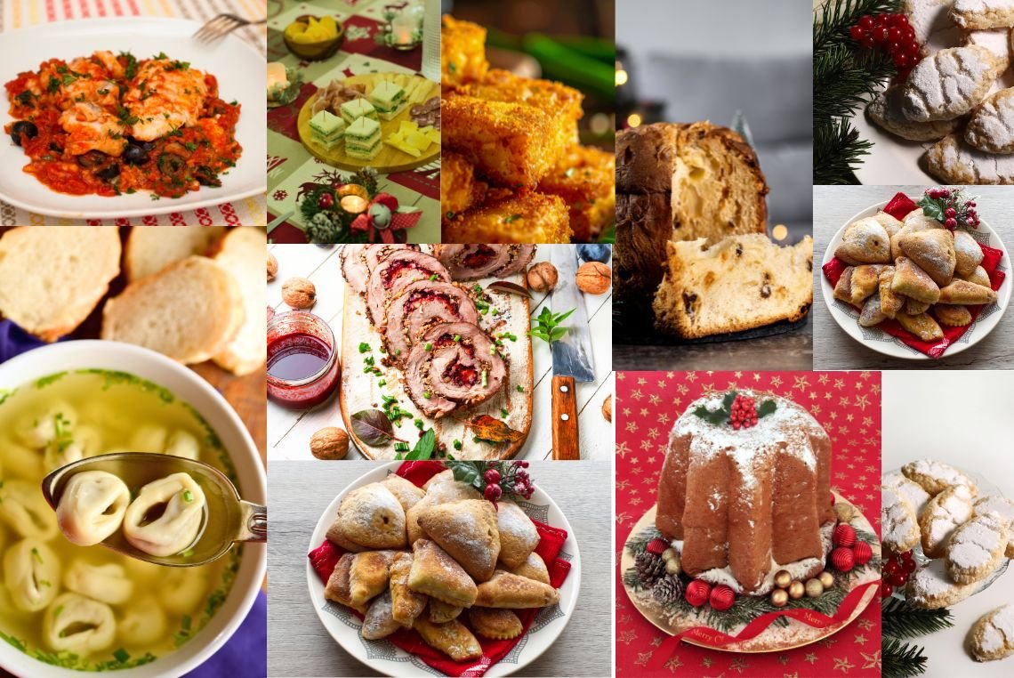 Pratos e doces tradicionais do Natal italiano.
